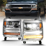 111421  -  LED Projector Headlights w/ Plank Style Chrome w/ Amber