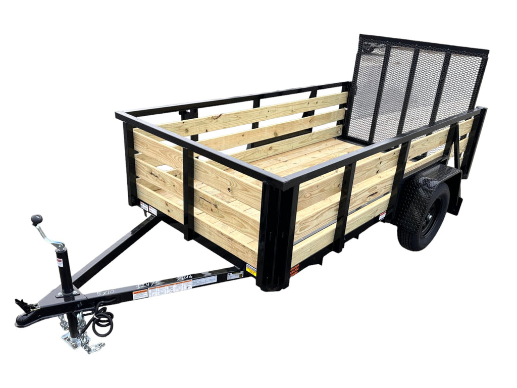 5x10 Utility Trailer with 3 board wood sides 24in tall - Quality Steel and Aluminum  - Model 6210ANSA3.5Kw/HS