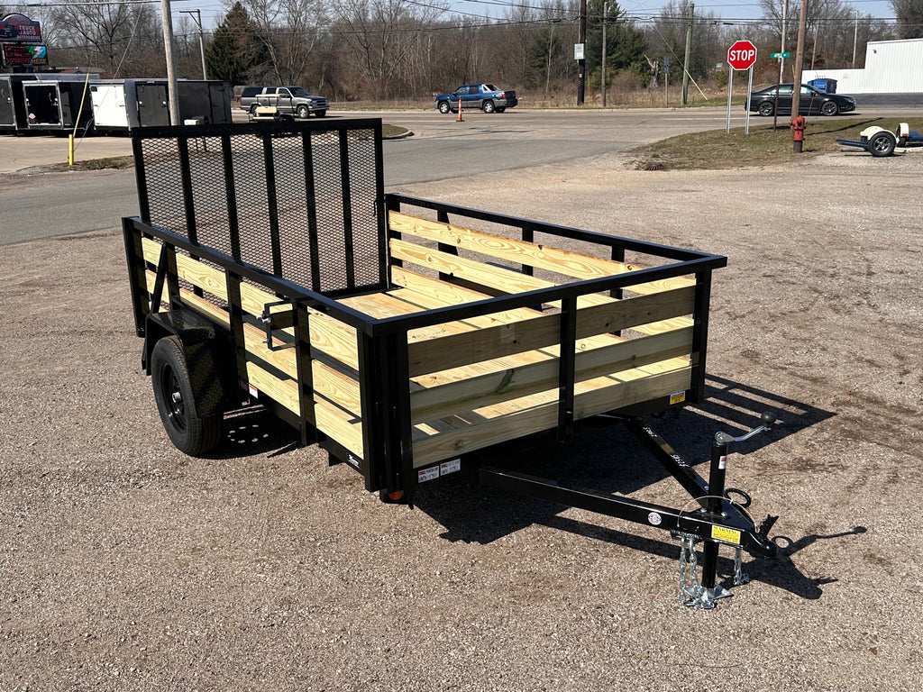 7x12 Utility Trailer with 3 board wood sides 24in tall - Quality Steel and Aluminum  - Model 8212ANSA3.5Kw/HS