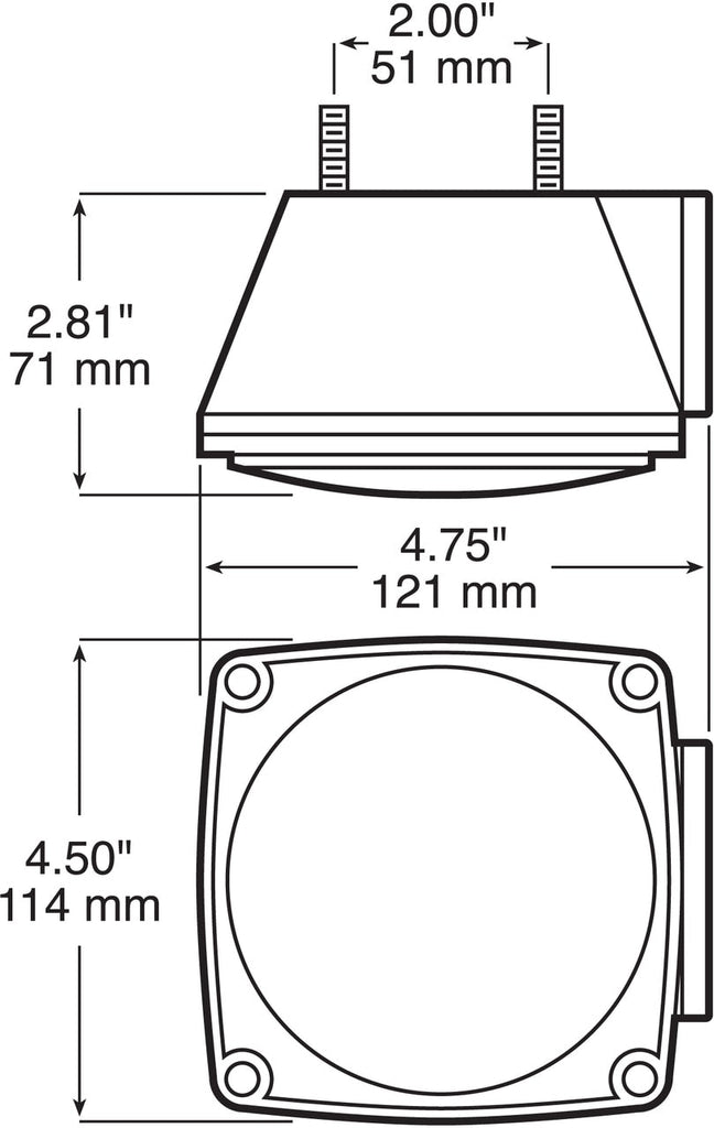 Peterson 4" Square Passenger Side Tail Light- Under 80" #440L