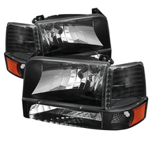 Load image into Gallery viewer, Xtune Ford F150/Bronco 92-96 Headlights w/Corner Bumper 6pcs Amber- Black HD-JH-FB92-SET-AM-BK